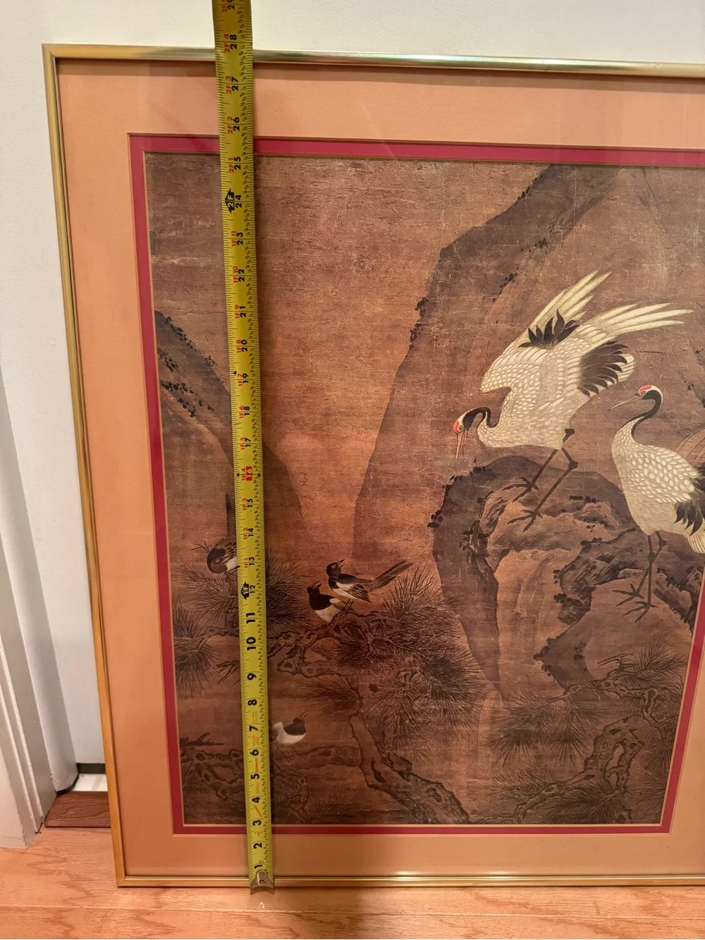 Vintage Chinese Li Chan Group of Magpies & Crane & 2 Cranes Framed Art Print